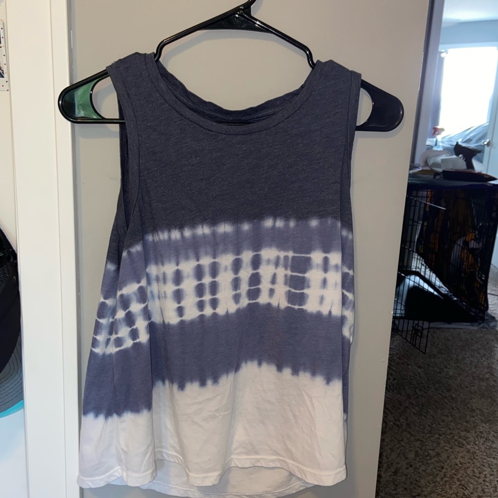 Blue tie dyed tank top.